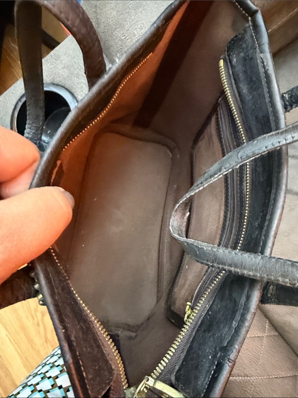 MCM -Style Brown Tote Bag with Blue Stripe - Picture 7 of 8
